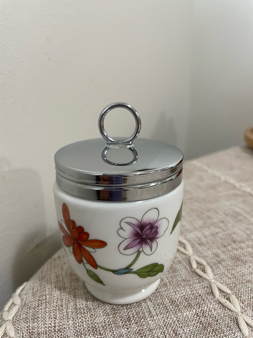 Vintage Royal Worcester Egg Coddler with Lid – Floral Porcelain – Excellent Cond
